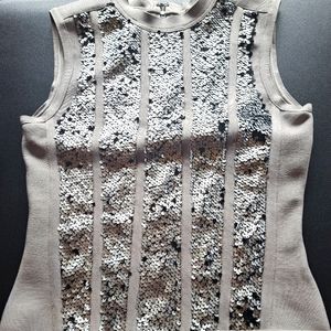Silver Sequin Sleeveless Tank Top
